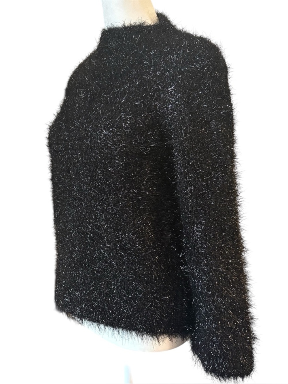 Tory Burch Black Tinsel Mock Neck Eyelash Knit Sweater – S - Picture 4 of 12